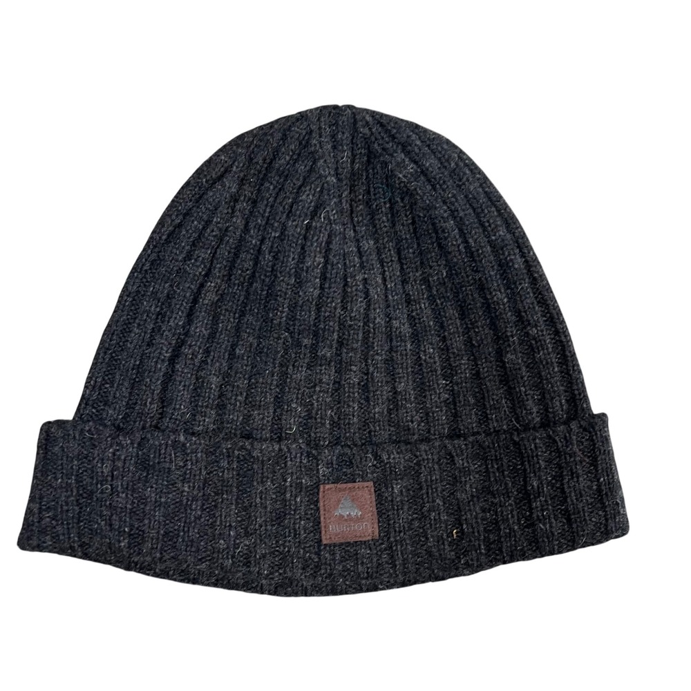 Burton Taft Beanie Mens Charcoal Gray Ribbed Wool Blend Knit Cuffed Hat RN87380